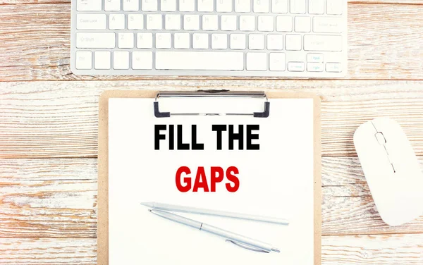 Fill Gaps Text Papíře Kalkulačkou Notepad Káva Pero Grafem — Stock fotografie