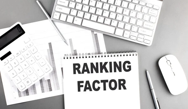 Ranking Factor Text Written Notebook Grey Background Chart Keyboard Business — Stock Photo, Image
