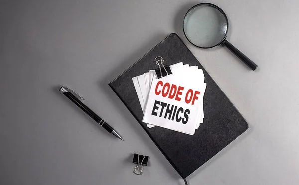 Código Ética Texto Sobre Pegajoso Cuaderno Negro Concepto Negocio — Foto de Stock