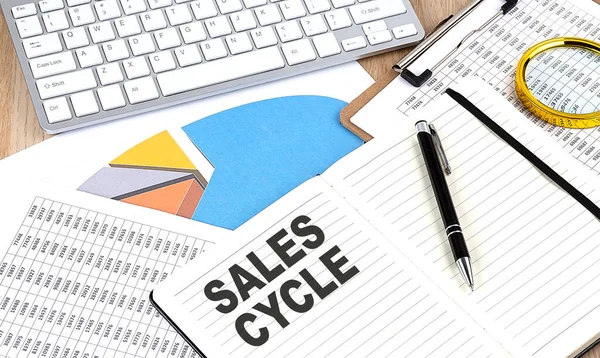 SALES CYCLE text on paper on chart background