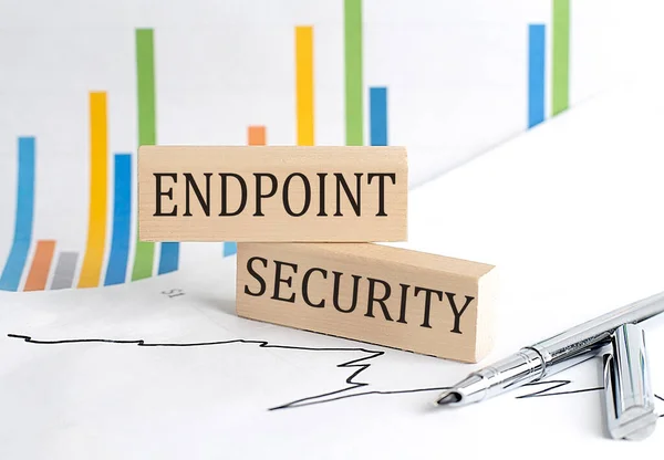 Endpoint Security Text Notebook Pen Pencil Grey Background — Stock Photo, Image