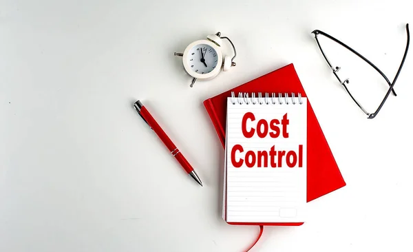 Control Costes Texto Cuaderno Lápiz Rojo Cuaderno Concepto Negocio Fondo — Foto de Stock