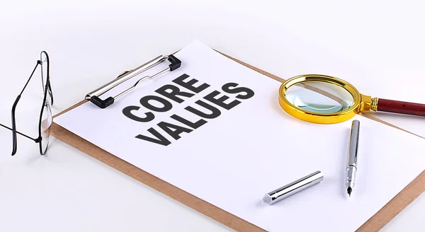 Core Values Text Clipboard Fundal Alb Concept Afaceri — Fotografie, imagine de stoc