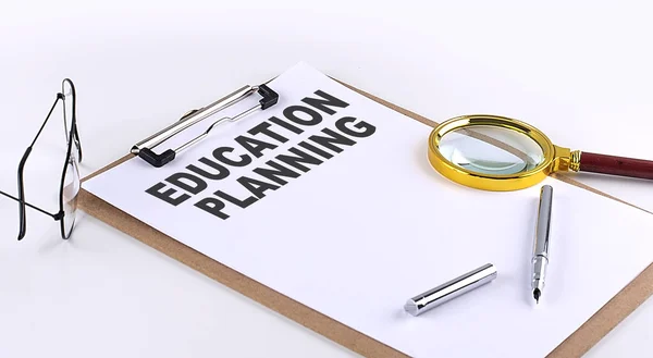 Education Planning Text Clipboard White Background Business Concept — Stock Photo, Image
