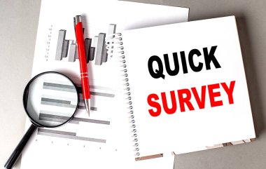 Hızlı SURVEY metin bir çizelge ile bir defter üzerine yazılmış