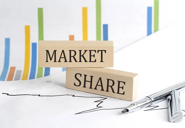 Compartir Mercado Texto Sobre Bloque Madera Sobre Fondo Gráfico Concepto —  Fotos de Stock