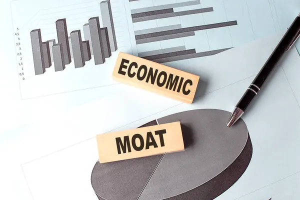 Economic Moat Text Wooden Block Chart Background — Stock Photo, Image
