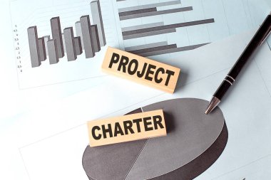 Grafik arkaplanındaki PROJECT CHARTER tahta bloğu