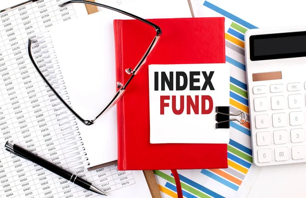 Index Fund Szöveg Egy Notebook Chart Számológép Toll — Stock Fotó