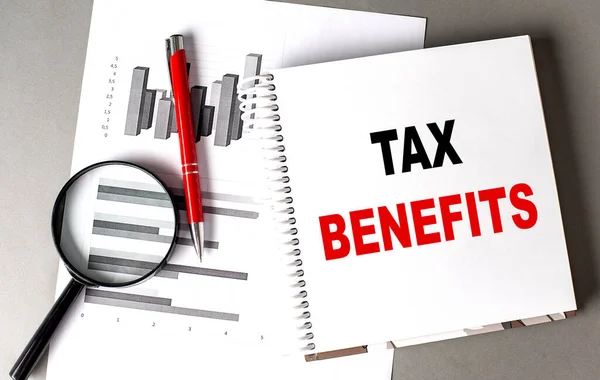 Tax Benefits Text Written Notebook Chart — Stock Photo, Image