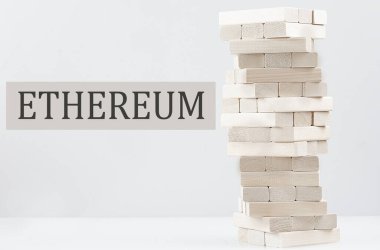 Ethereum metin ahşap blok, iş konsepti