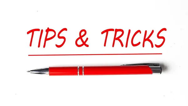 Tips Teks Dan Tricks Dengan Pena Latar Belakang Putih — Stok Foto