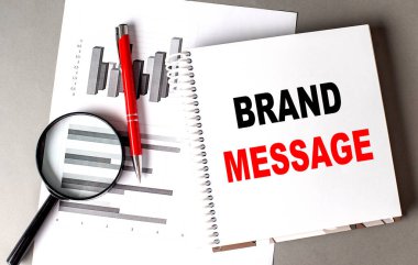 Grafikli bir deftere yazılmış Brand MESAGE metni