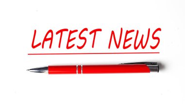 Text LATEST NEWS with ped pen on white background clipart