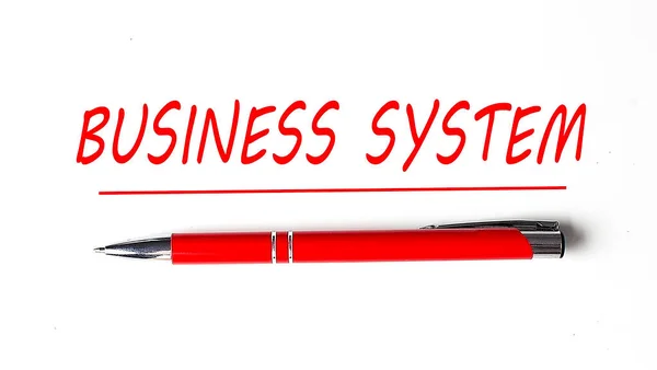 Бизнес Система Ручкой Белом Фоне — стоковое фото