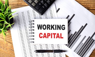 Çizelge ve hesap makinesiyle defter üzerinde çalışan CAPITAL metni