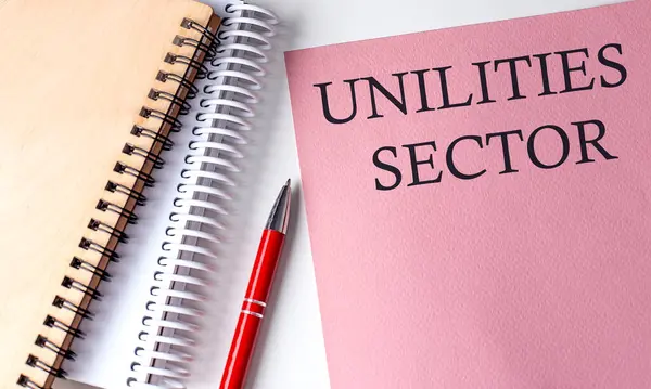 Utilities Sector Word Pink Paper Εργαλεία Γραφείου Λευκό Φόντο Royalty Free Εικόνες Αρχείου