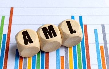 Renkli bar arkaplan üzerinde aml harfi bulunan tahta bloklar . 