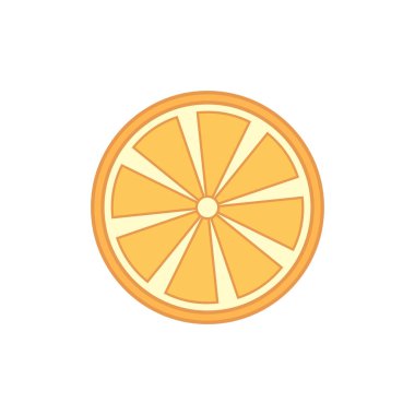 Sulu bir portakal diliminin düz vektör çizimi. Asgari turunçgil meyve simgesi, web tasarımı için mükemmel, mobil uygulamalar, gıda paketleme, bilgi grafikleri ve sağlıklı beslenme temaları.