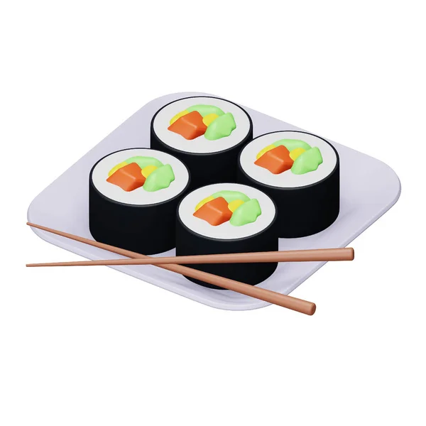 Sushi Jepang Makanan Rendering Ikon Isometrik - Stok Vektor
