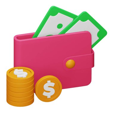 Cüzdan parası 3d eşölçümleme simgesi.