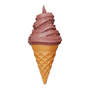 Çikolatalı dondurma külahı 3D eşölçülü ikon.