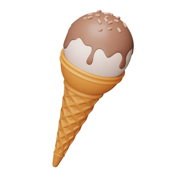 巧克力冰淇淋锥形3D渲染等距图标 — 图库矢量图片