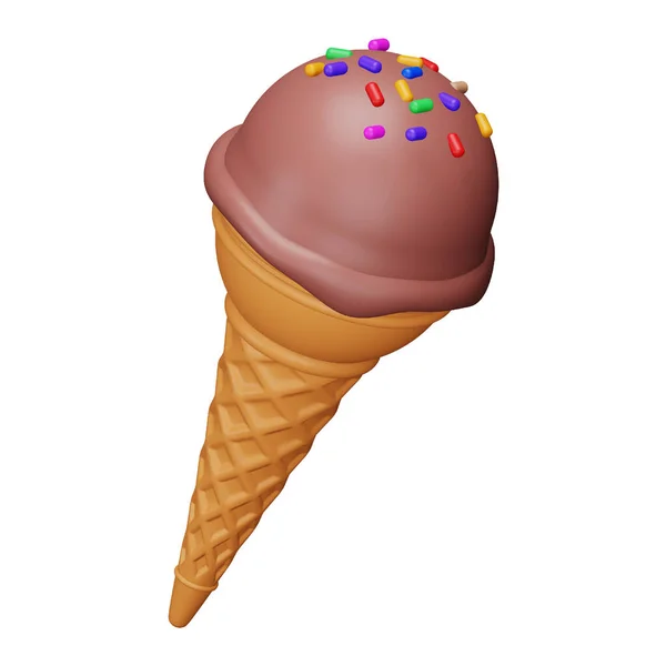 Chocolate Ice Cream Cone Rendering Isometric Icon — Stock Vector