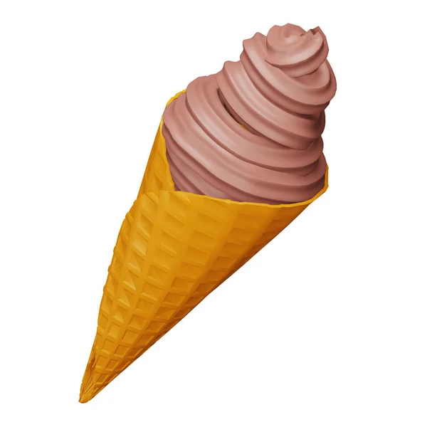 チョコレートアイスクリームコーン3Dレンダリングアイソメトリックアイコン — ストックベクタ
