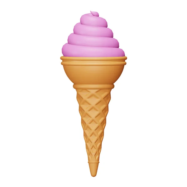 草莓冰淇淋锥形3D渲染等距图标 — 图库矢量图片