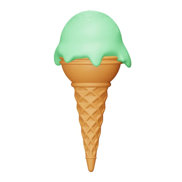 香草冰淇淋锥形3D渲染等距图标 — 图库矢量图片