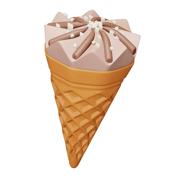 巧克力冰淇淋锥形3D渲染等距图标 — 图库矢量图片