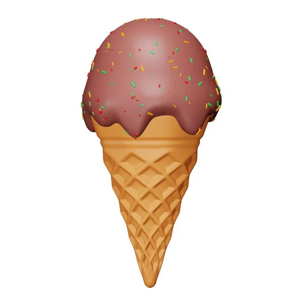 Конус Шоколадного Мороженого Рендеринг Изометрическая Икона — стоковый вектор