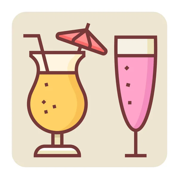 Icono Contorno Color Relleno Para Bebida Cóctel — Vector de stock