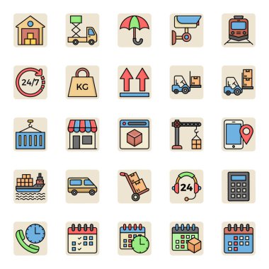 Lojistik dağıtım için doldurulmuş renk özeti simgeleri.