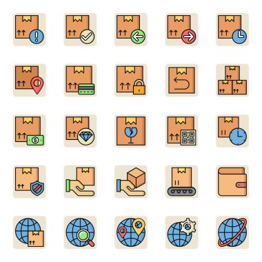 Lojistik dağıtım için doldurulmuş renk özeti simgeleri.