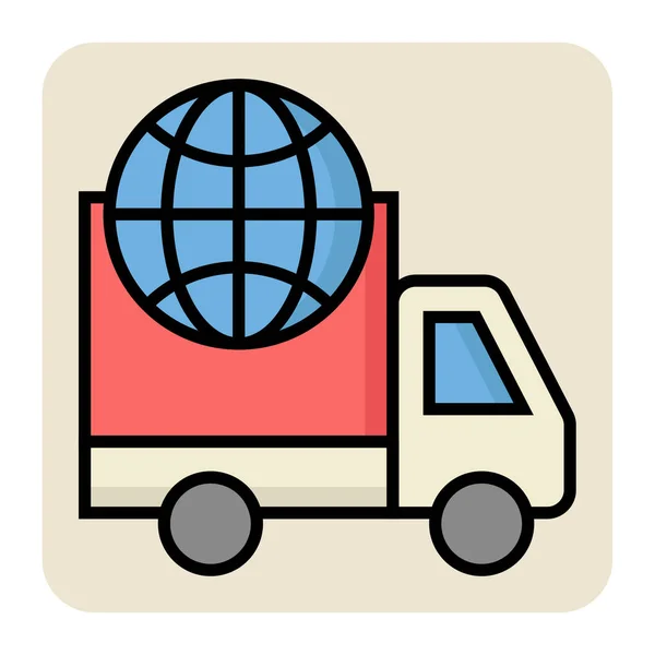 国際貨物トラックのフルカラーアウトラインアイコン — ストックベクタ
