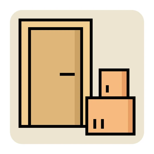 ドアの小包のためのフルカラーアウトラインアイコン — ストックベクタ