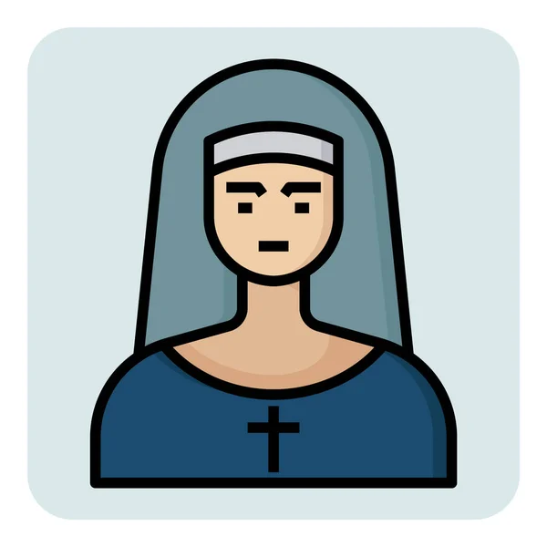 Nun妹のための充実したアウトライン職業アイコン — ストックベクタ