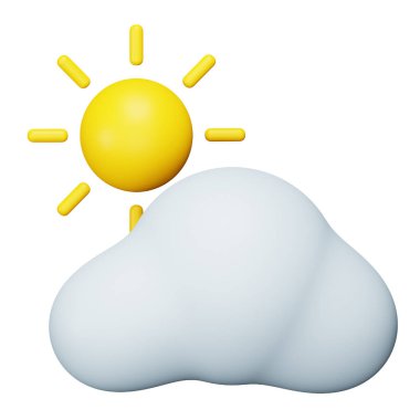 Güneş ve bulut 3d eşölçümleme simgesi.