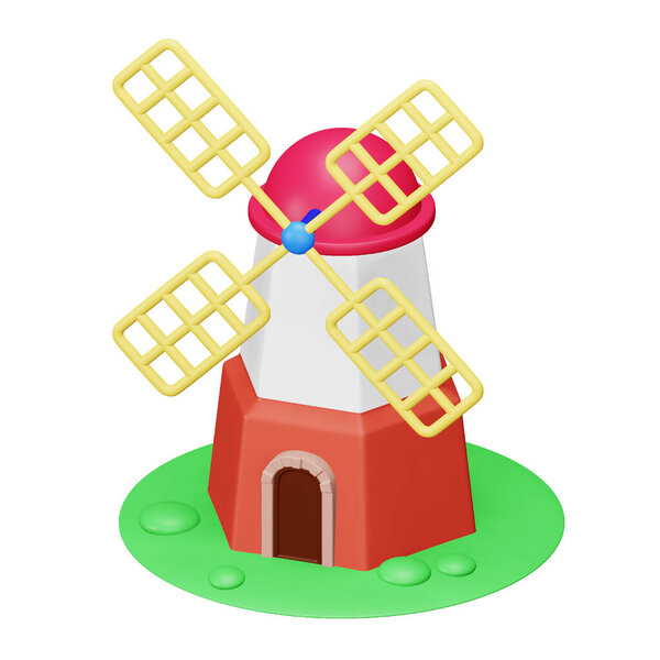 Windmill 3d rendering isometric icon.
