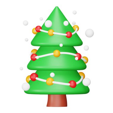 Christmas tree 3d rendering isometric icon.