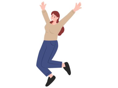 Mutlu Kız Zıplayan Vektör İllüstrasyonu.