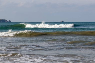 Sahilde sörf yapmak.