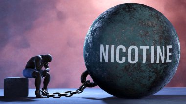 Yaşamı sınırlayan ve acı çektiren nikotin, acı verici bir durumda hapsedilir. Bu bir insanı sefalet içinde tutan bir yüktür..