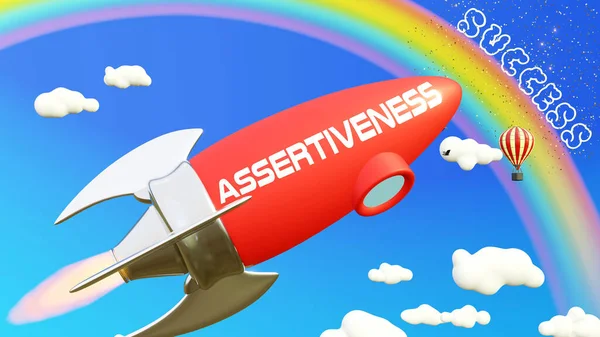 Asertividad Conduce Lograr Éxito Los Negocios Vida Cohete Dibujos Animados —  Fotos de Stock
