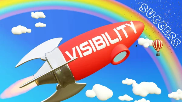 Visibilidad Conduce Lograr Éxito Los Negocios Vida Cohete Dibujos Animados —  Fotos de Stock