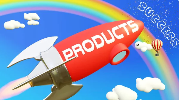Los Productos Conducen Lograr Éxito Los Negocios Vida Cohete Dibujos —  Fotos de Stock