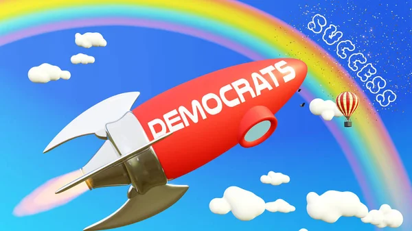 Democraten Leiden Tot Succes Het Bedrijfsleven Het Leven Cartoon Raket — Stockfoto