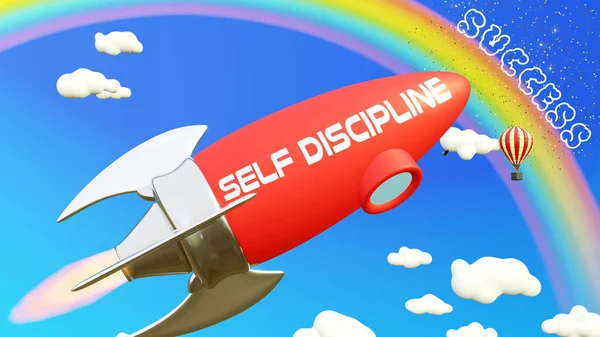 Autodisciplina Conduce Lograr Éxito Los Negocios Vida Cohete Dibujos Animados —  Fotos de Stock